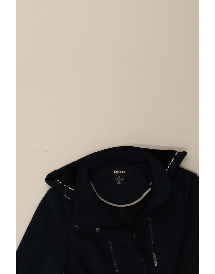 DKNY Womens Hooded Overcoat UK 12 Medium Navy Blue Polyester Vintage Dkny and Second-Hand Dkny from Messina Hembry 