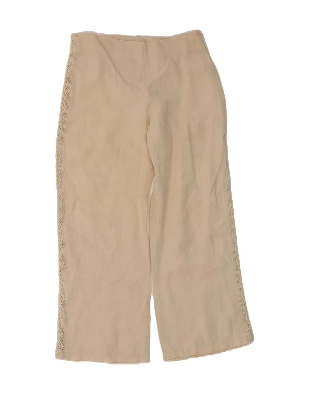 BLASTING Womens Wide Leg Cropped Trousers Medium W30 L26 Beige Linen Vintage Blasting and Second-Hand Blasting from Messina Hembry 