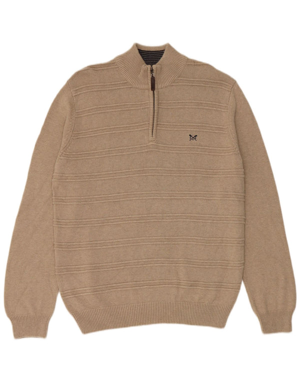 Crew Clothing Мужской джемпер с воротником на молнии стандартного кроя, свитер среднего бежевого цвета, хлопок