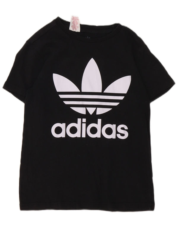 Футболка Adidas с рисунком для мальчиков, топ 11-12 лет, черный хлопок