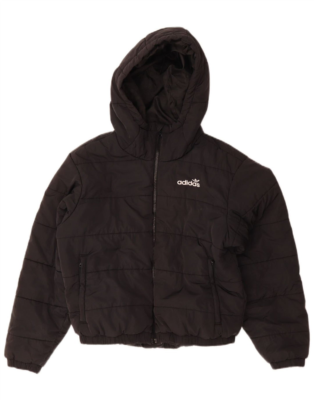 Женская ватная куртка с капюшоном оверсайз с графическим рисунком Adidas UK 10, маленькая, черная