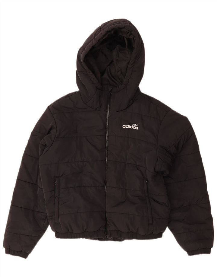 Женская ватная куртка с капюшоном оверсайз с графическим рисунком Adidas UK 10, маленькая, черная