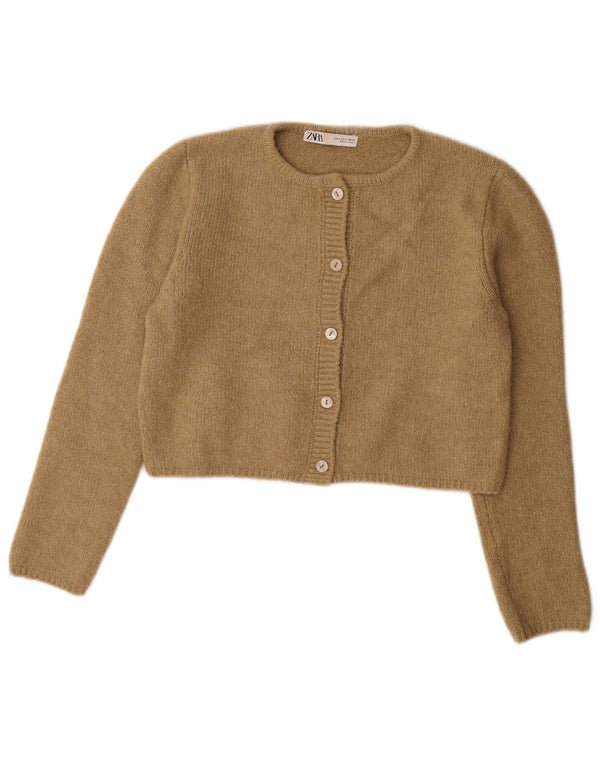 Женский укороченный кардиган Zara UK 10, маленький цвет хаки, акрил