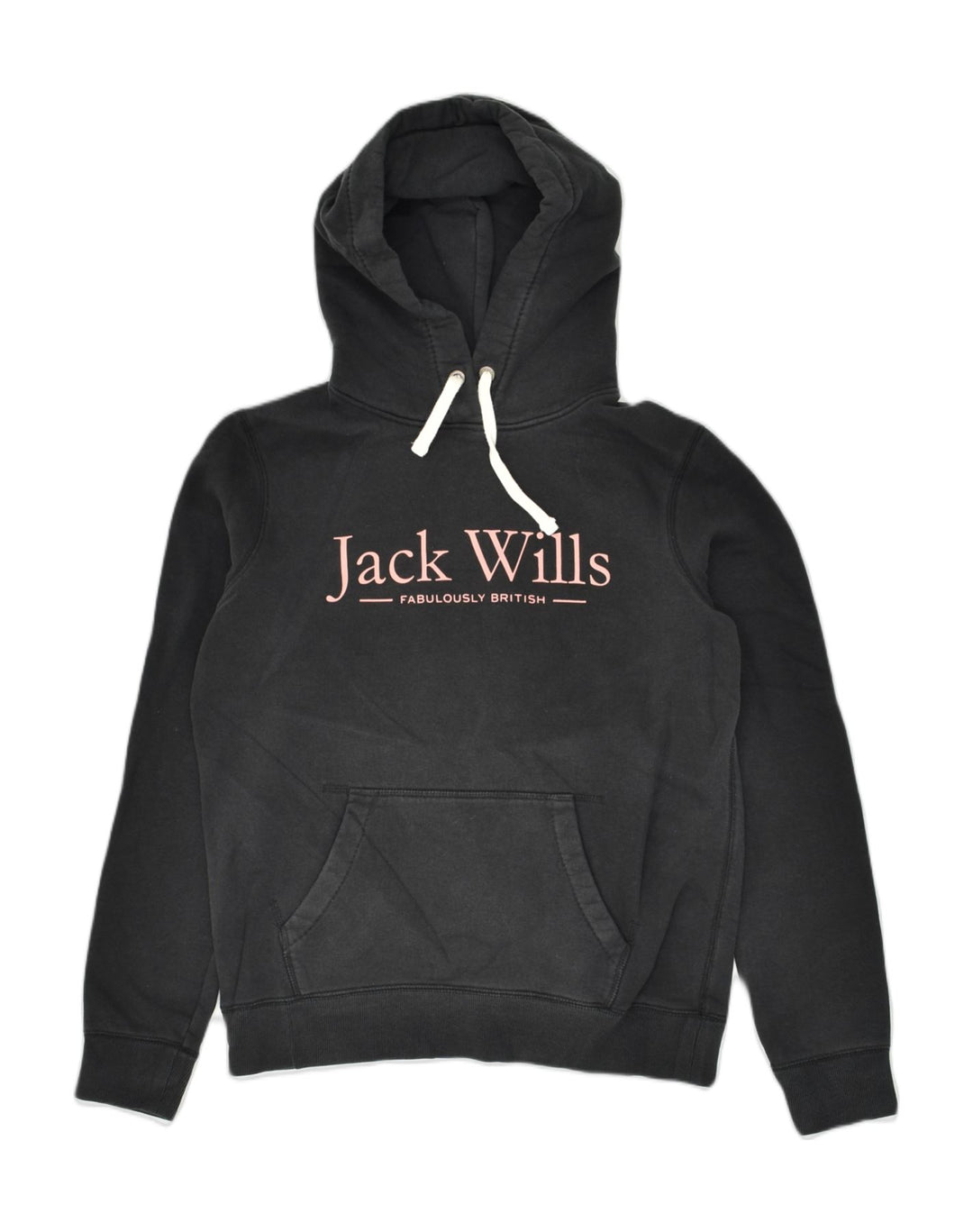 JACK WILLS Womens Graphic Hoodie Jumper UK 12 Medium  Black Cotton | Vintage Jack Wills | Thrift | Second-Hand Jack Wills | Used Clothing | Messina Hembry 