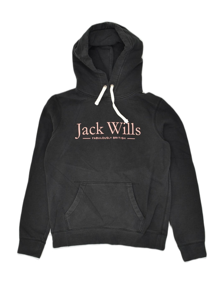 JACK WILLS Womens Graphic Hoodie Jumper UK 12 Medium  Black Cotton | Vintage Jack Wills | Thrift | Second-Hand Jack Wills | Used Clothing | Messina Hembry 