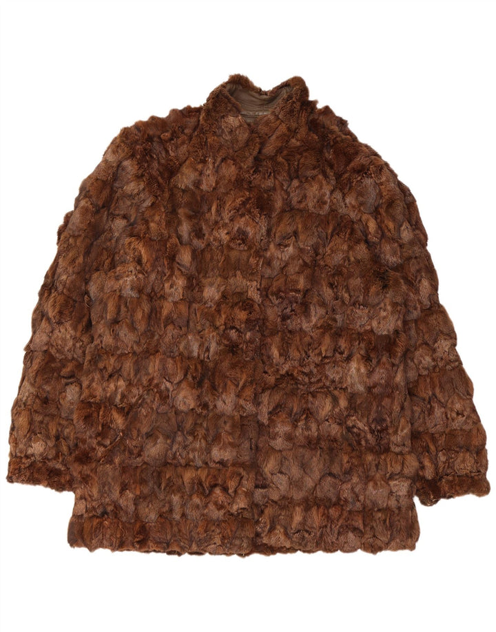 Винтажное женское двустороннее кожаное пальто UK 16, большое коричневое кожаное