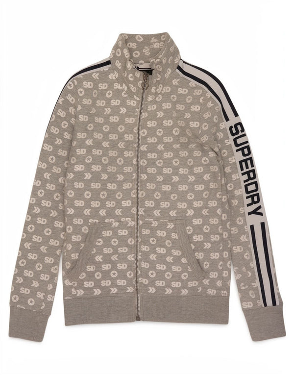 Женский спортивный костюм Superdry с графическим рисунком, верхняя куртка UK 10, маленький серый хлопок