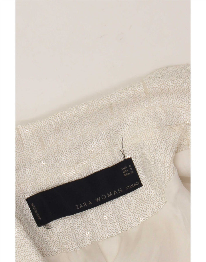 Женский пиджак Zara на 1 пуговице с пайетками, Великобритания 10, маленький белый