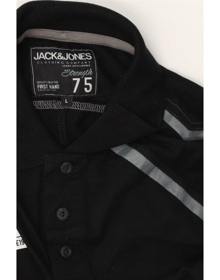Мужская рубашка-поло JACK & JONES, большая черная с геометрическим рисунком