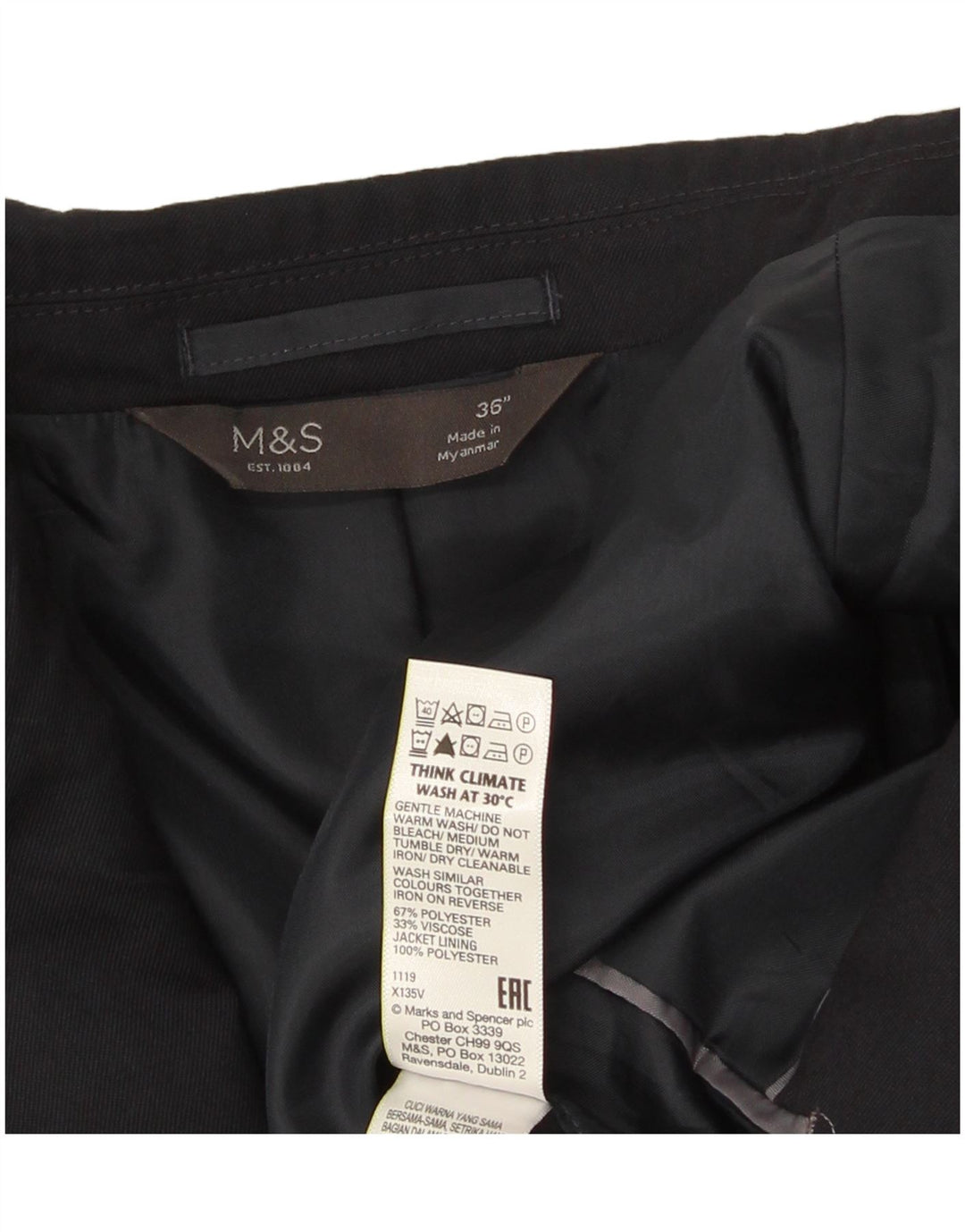 Мужской пиджак с 2 пуговицами Marks & Spencer, Великобритания, 36, маленький, темно-синий, полиэстер