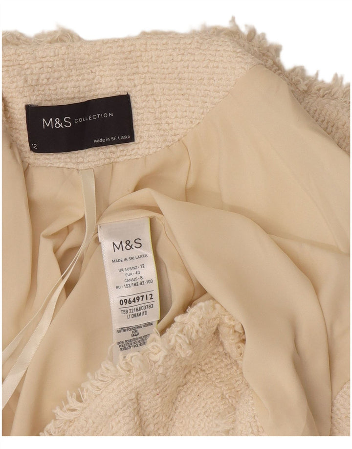Женский открытый пиджак Marks & Spencer UK 12, средний цвет, белый хлопок