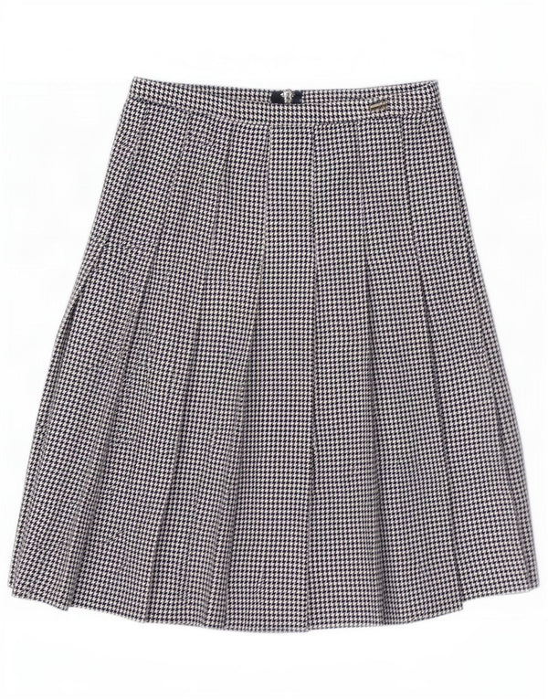 Vintage Womens Knife Pleated Skirt Medium W28 Black Houndstooth