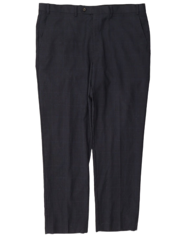 Ralph Lauren Mens Straight Suit Trousers W38 L32 Navy Blue Check Wool
