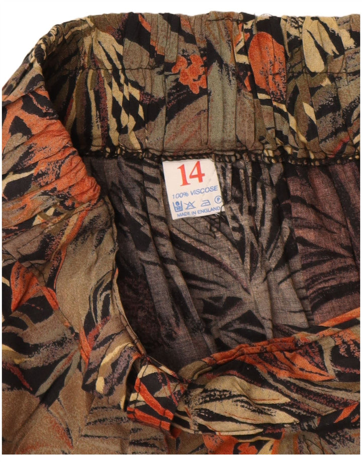 ВИНТАЖНАЯ женская юбка-трапеция UK 14 Medium W28 Коричневая вискоза с цветочным принтом