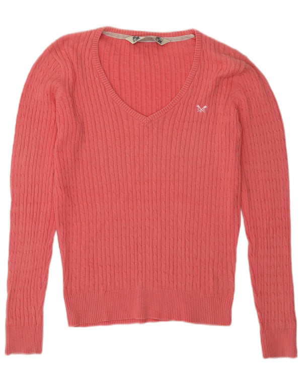 Crew Clothing Womens V-Neck Jumper Sweater UK 12 Medium Pink Cotton