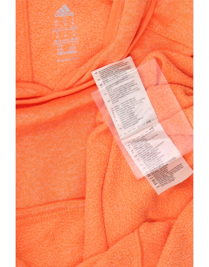ADIDAS Womens Climalite Hoodie Jumper UK 12/14 Medium Orange Polyester