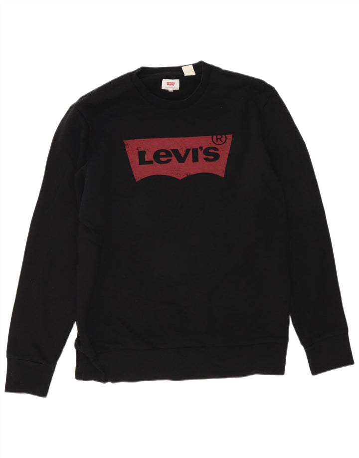 Мужской свитшот с рисунком Levi's, хлопковый джемпер среднего размера, черный