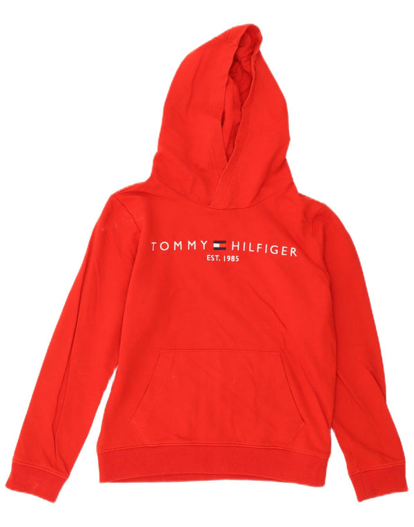 Tommy Hilfiger Boys Graphic Hoodie Jumper 11-12 Years Red Cotton