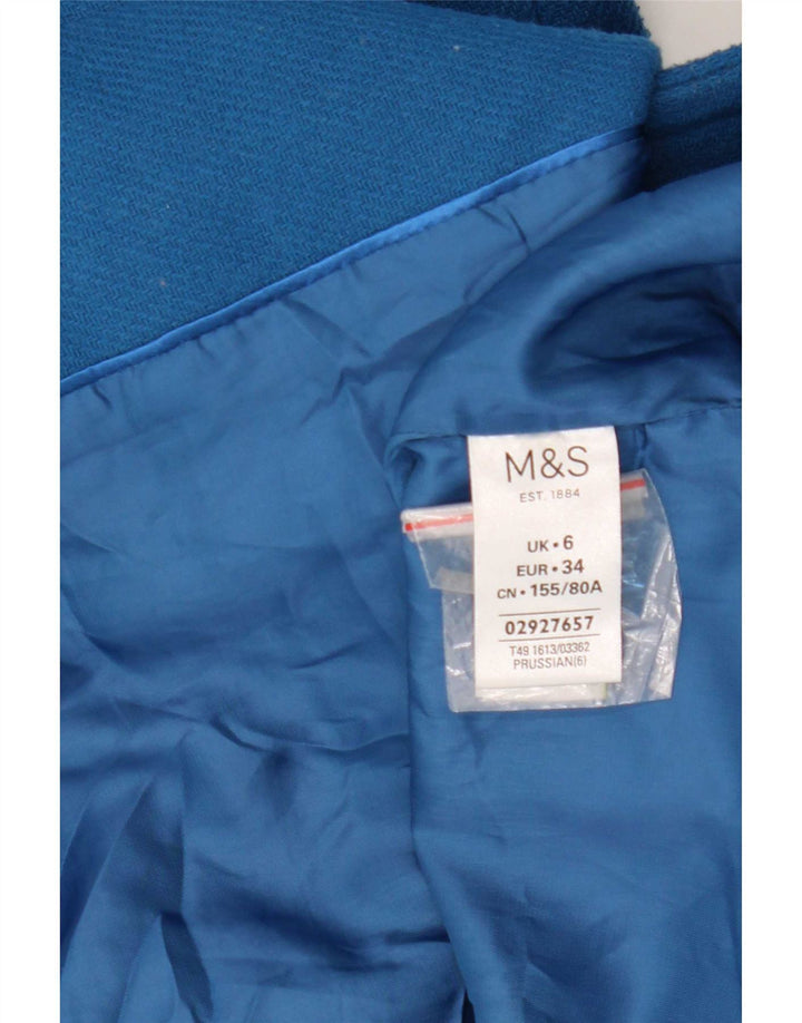 Женское двубортное пальто Marks & Spencer UK 6 XS синее из полиэстера