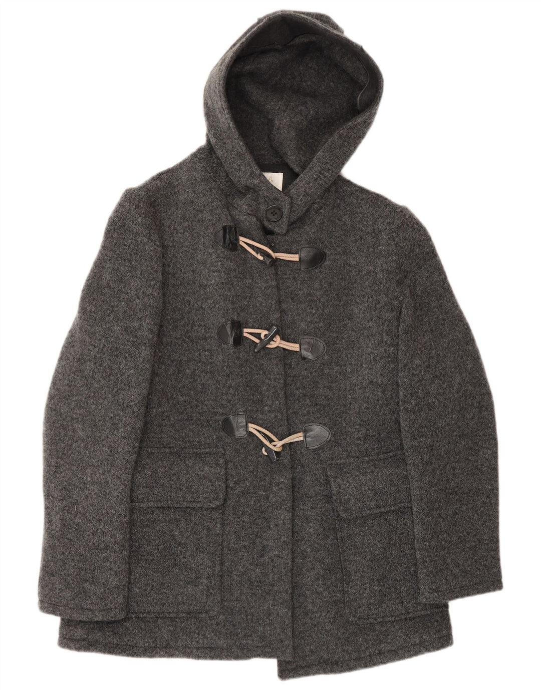 ВИНТАЖНЫЙ женский дафлкот с капюшоном IT 48 XL Серый Шерстяной