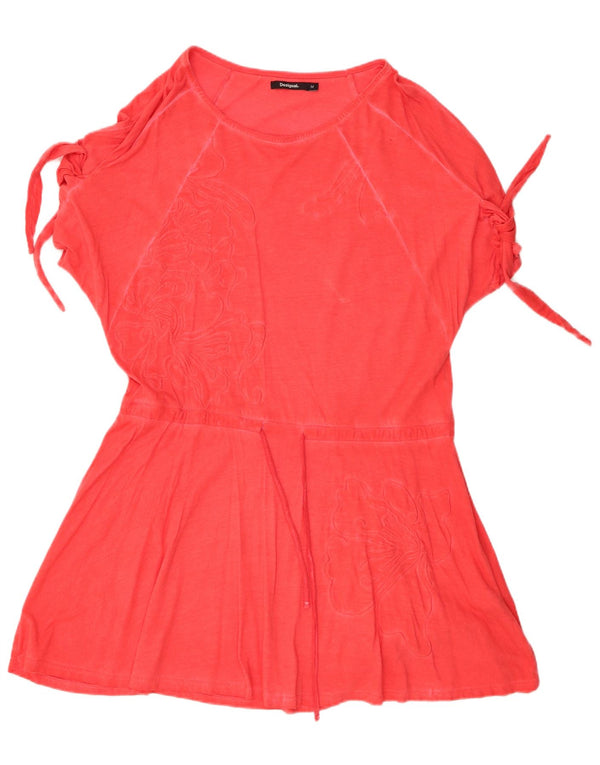 Женское платье А-силуэта с короткими рукавами Desigual UK 14, средний оранжевый с цветочным принтом