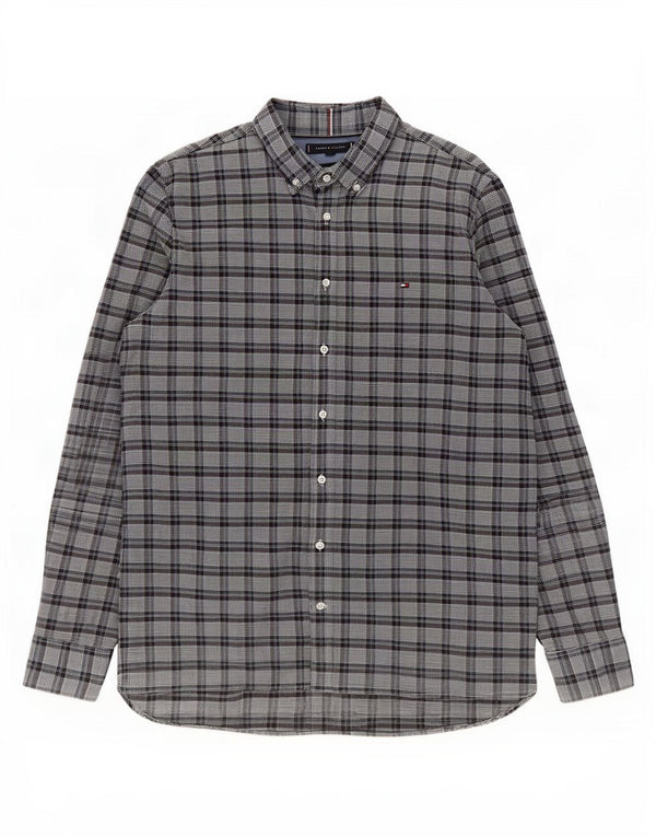 Мужская фланелевая рубашка приталенного кроя Tommy Hilfiger 2XL, хлопковая серая клетка в клетку