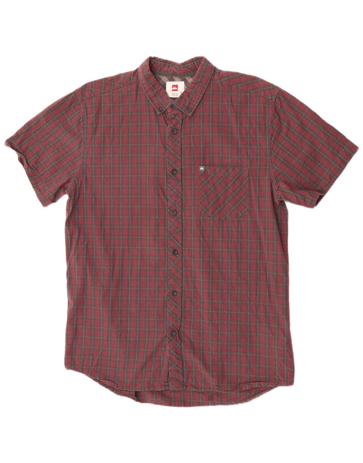 Quiksilver Мужская рубашка с коротким рукавом, большая красная клетка, хлопковая