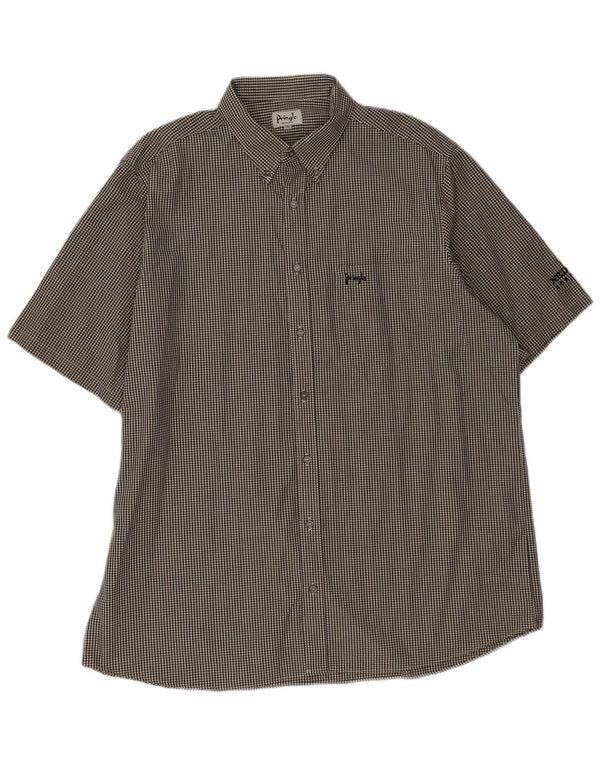 PRINGLE Мужская рубашка с коротким рукавом XL, черная, хлопок в мелкую клетку