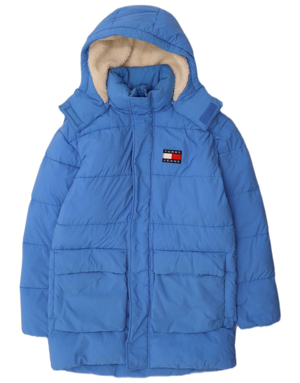 Мужское стеганое пальто с капюшоном Tommy Hilfiger UK 36, маленький синий, полиамид