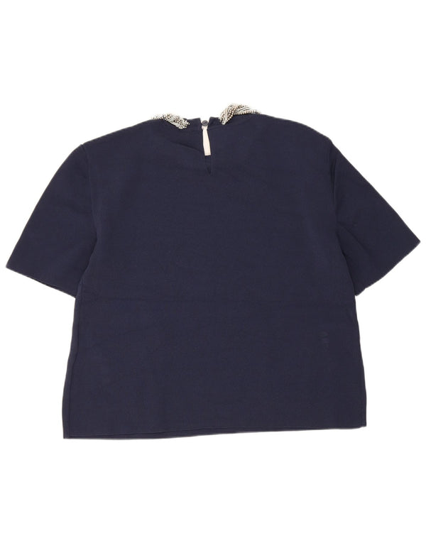 Женская укороченная блузка Zara UK 12, средний темно-синий, вискоза