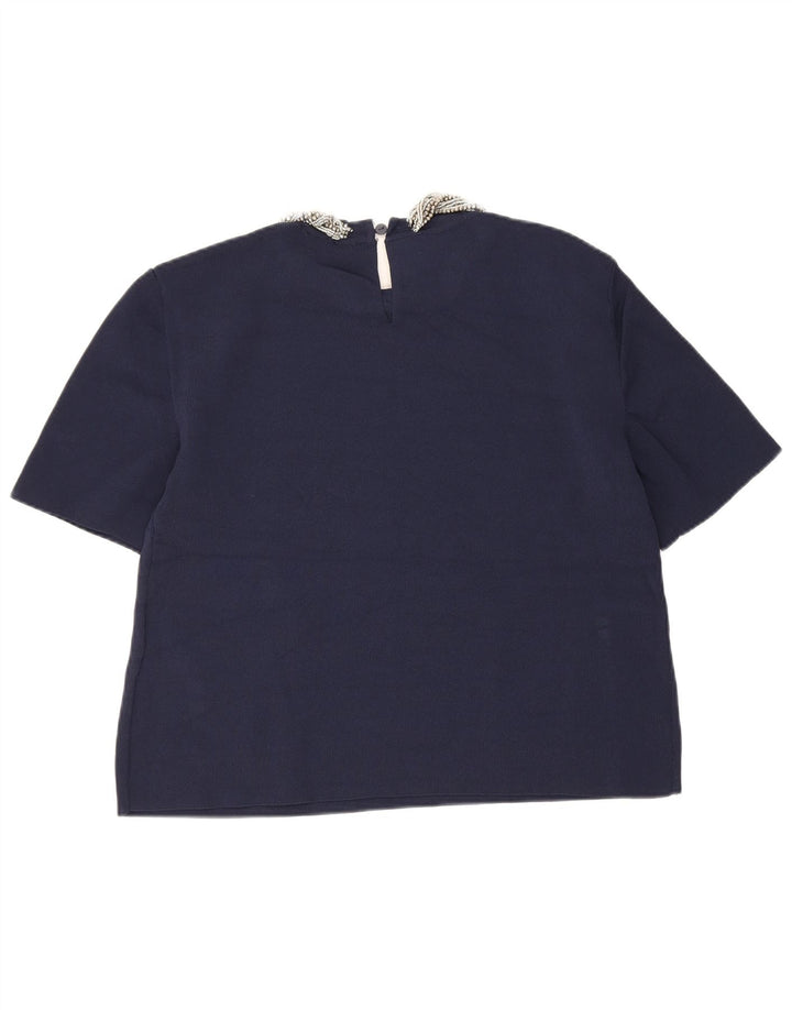 Женская укороченная блузка Zara UK 12, средний темно-синий, вискоза