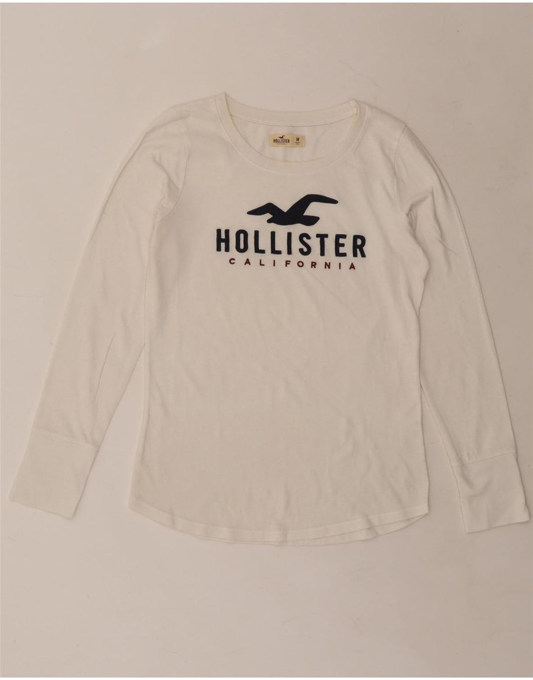 HOLLISTER Женский топ с рисунком с длинным рукавом UK 14, средний белый