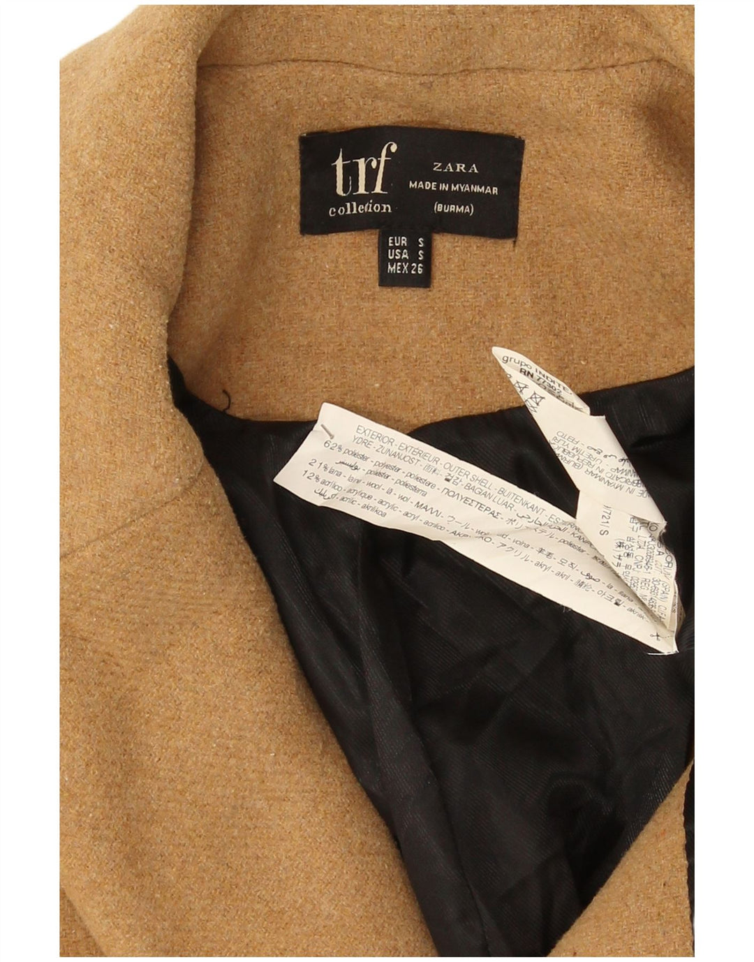 Женское двубортное пальто оверсайз Zara UK 10, маленький размер, бежевый полиэстер