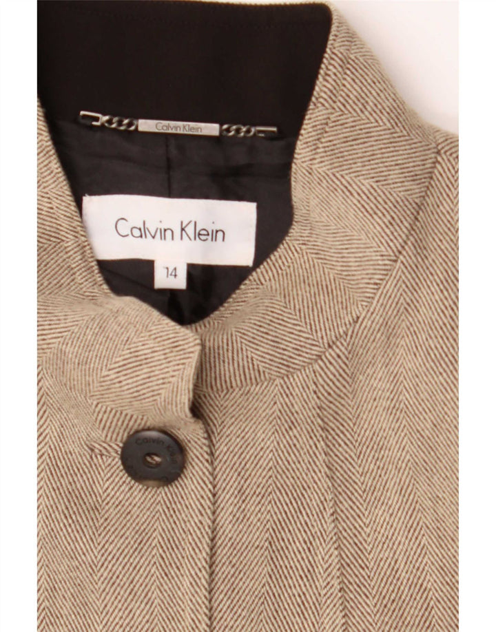 Женский пиджак на 5 пуговицах Calvin Klein, США 14, XL, бежевый вискоза с узором «в ёлочку»