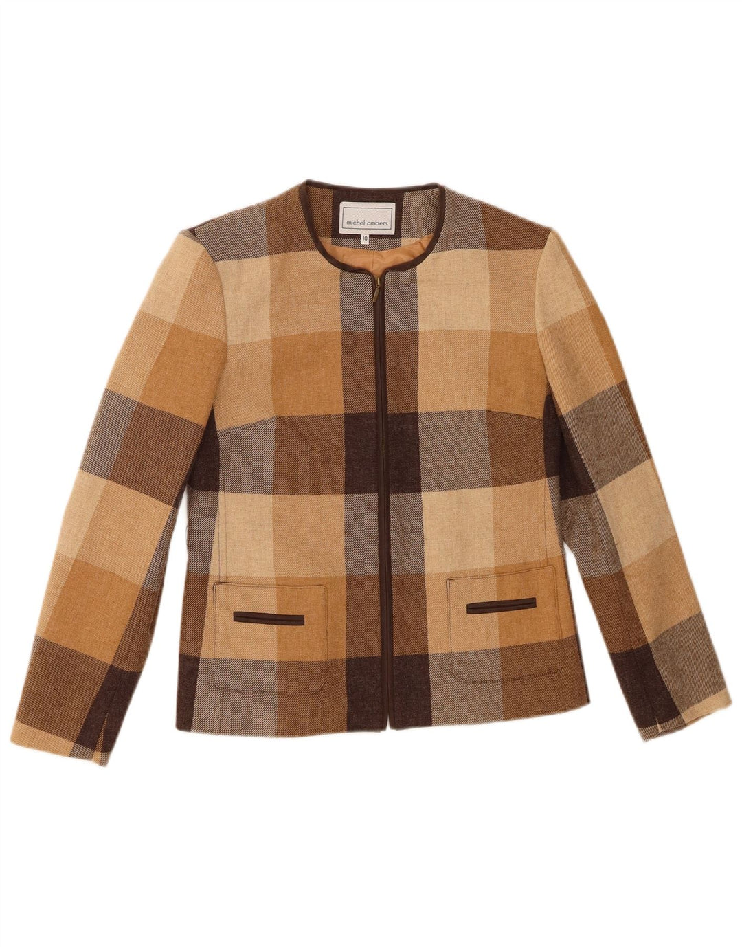 MICHEL AMBERS Womens Blazer Jacket UK 10 Small Brown Check Polyester