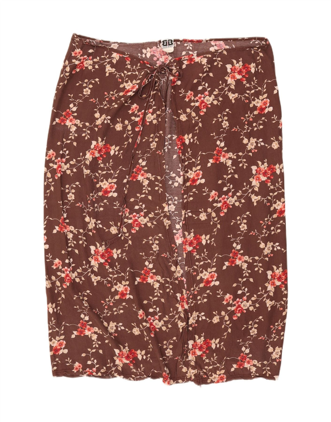 VINTAGE Womens Wrap Skirt W35 Large Brown Floral Polyester Vintage Vintage and Second-Hand Vintage from Messina Hembry 