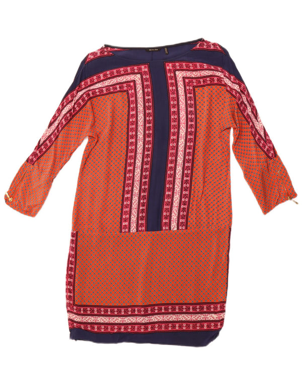 MASSIMO DUTTI Женское платье прямого кроя с рукавом 3/4, Великобритания 12, средний оранжевый цветочный принт