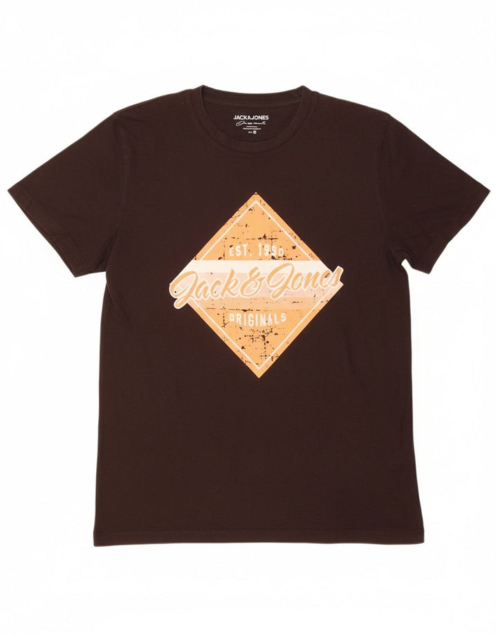 JACK & JONES Mens Graphic T-Shirt Top Small Black Cotton