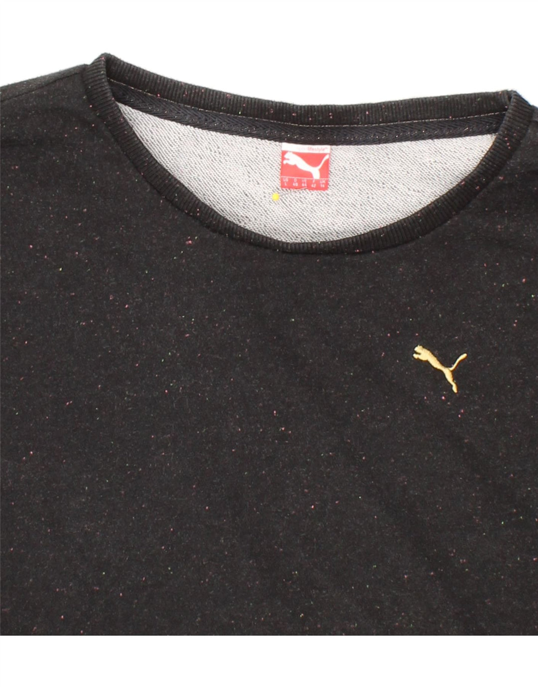 PUMA Womens Oversized Sweatshirt Jumper UK 14 Large  Black Flecked Cotton Vintage Puma and Second-Hand Puma from Messina Hembry 