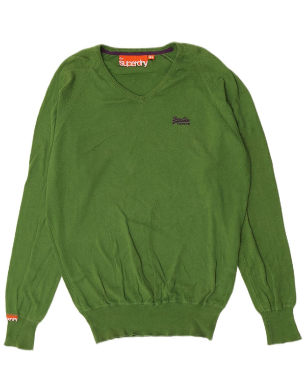 Мужской джемпер с v-образным вырезом Superdry XL, зеленый хлопок