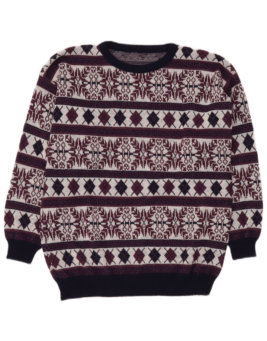 Мужской свитер VINTAGE с круглым вырезом UK 40, средний бордовый Fair Isle