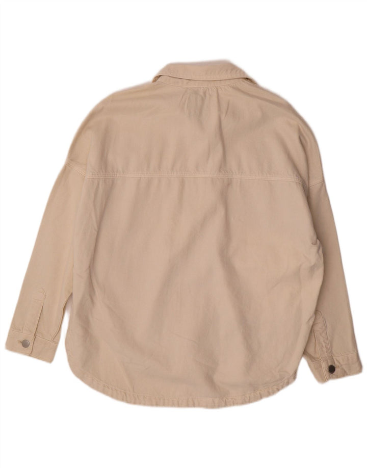 Женская джинсовая рубашка оверсайз Zara UK 10, маленькая, бежевый, хлопок