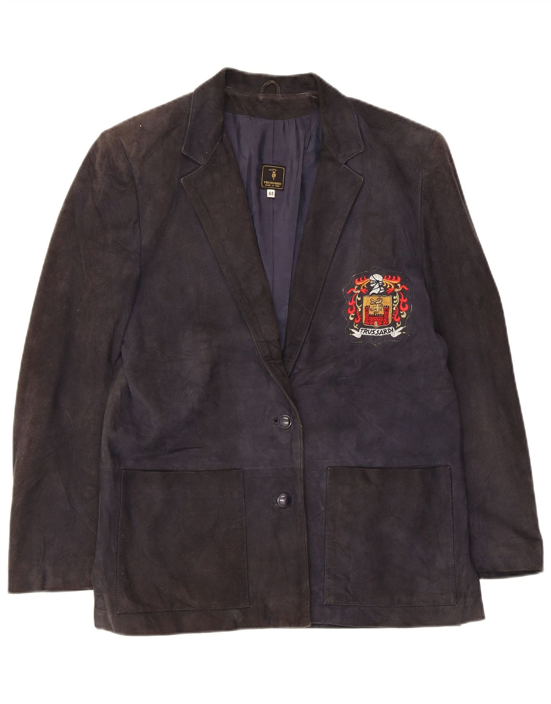 Женский замшевый пиджак Trussardi на 2 пуговицах IT 44, средний темно-синий