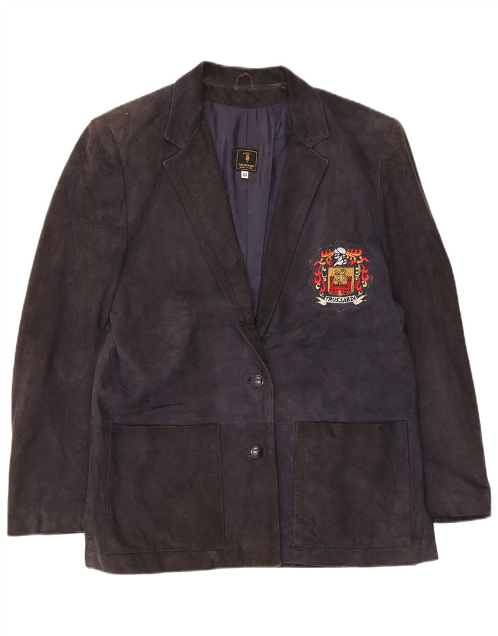 Женский замшевый пиджак Trussardi на 2 пуговицах IT 44, средний темно-синий