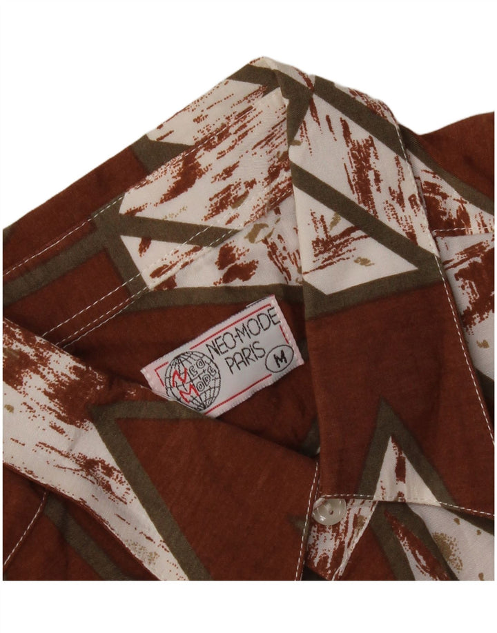 Винтажная мужская рубашка среднего коричневого цвета с геометрическим рисунком