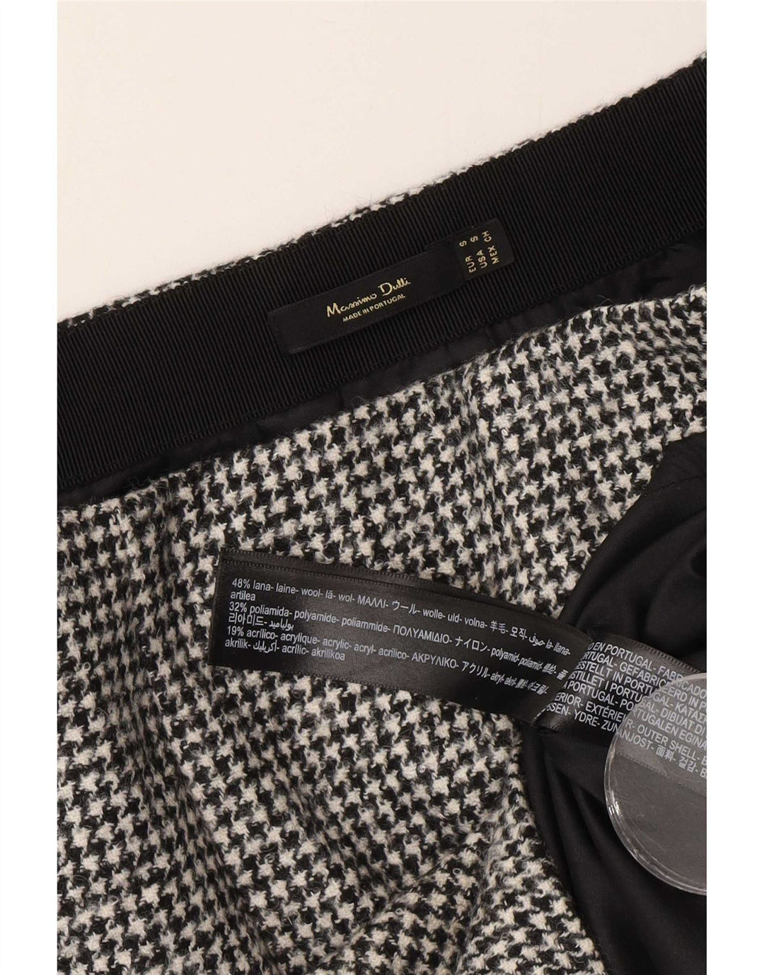 Massimo Dutti Женская мини-юбка маленькая W26 черная шерсть с узором "гусиные лапки"