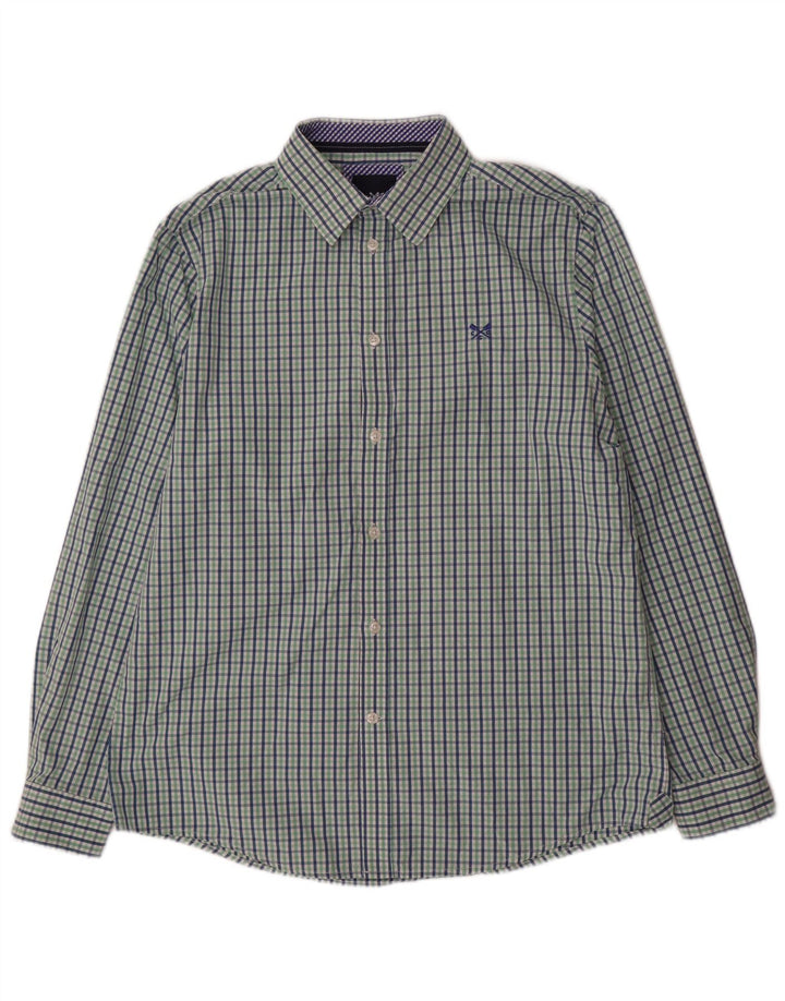 Crew Clothing Мужская классическая рубашка среднего размера из хлопка в мелкую зеленую клетку