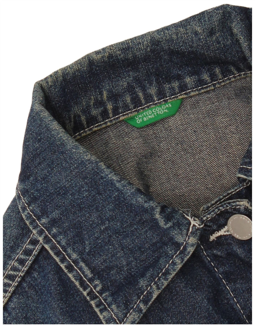 Женская укороченная джинсовая куртка Benetton UK 10, маленькая, синяя, хлопок