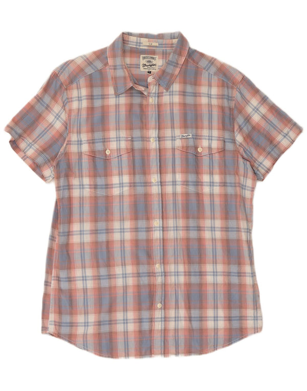 Мужская тонкая рубашка Wrangler с коротким рукавом XL, синяя клетка, хлопок