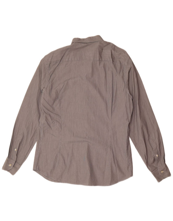 Мужская рубашка приталенного кроя Massimo Dutti XL, серая, хлопковая в тонкую полоску